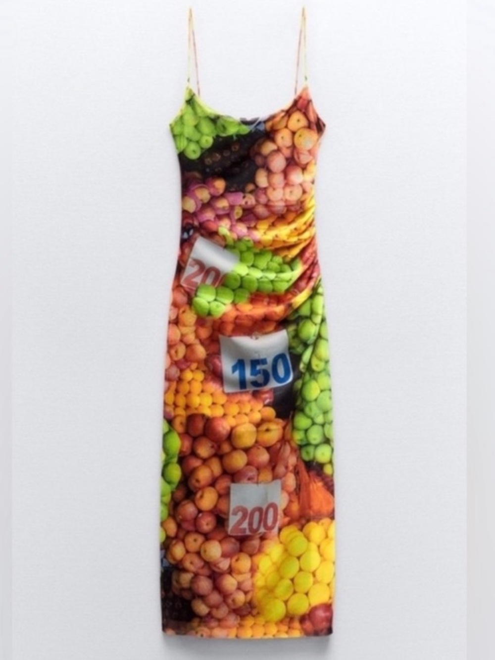 ZARA Mesh Colorful Fruit Print Midi Dress NWT - Picture 9 of 14
